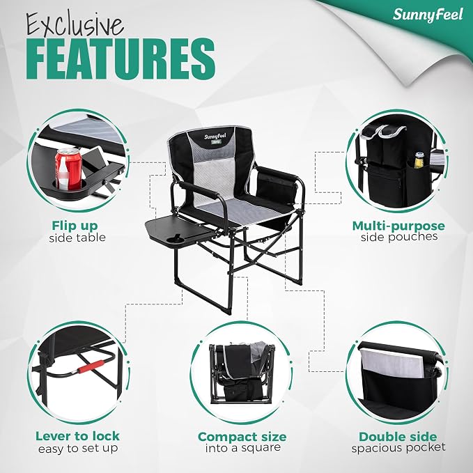 SUNNYFEEL Camping Directors Chair, Heavy Duty, Oversized Portable Folding Chair - Image 5