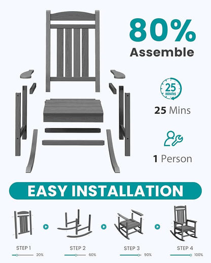 SERWALL Outdoor Rocking Chair Set of 4, Patio Rocking Chair, Porch Rocker - Image 9