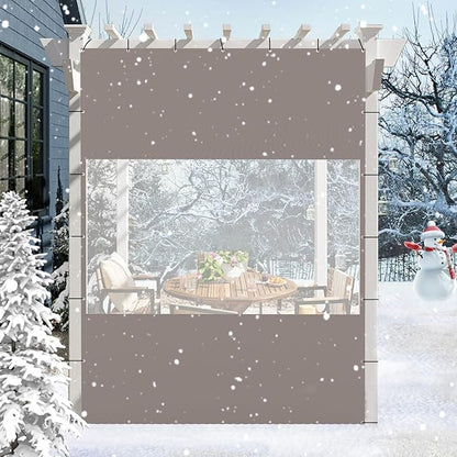 Domi Heavy Duty Outdoor Clear Panel Curtain, 18 oz Waterproof PVC Polyester Curtain, Weather Resistant & Tearproof for Patios, Gazebos, Pergolas, Privacy Screen (8'H x 7'W, Gray)