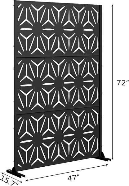 Metal Privacy Screen Outdoor 72" H×47" W, Freestanding Decorative Privacy Screen for Balcony Yard&Garden, Privacy Fence-Black&Star