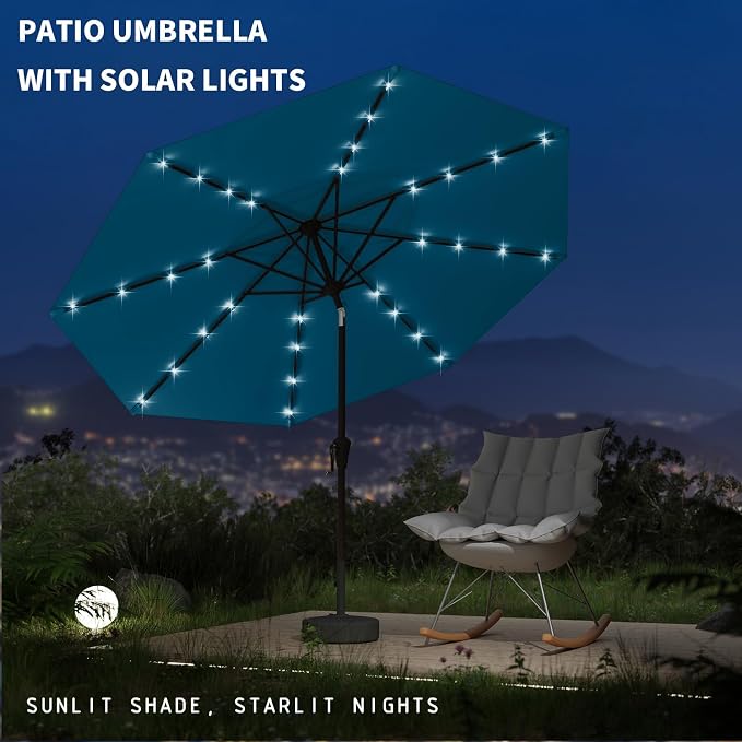 9FT Patio Umbrella with Solar Lights, Outdoor Market Umbrella with Tilt and - Image 7