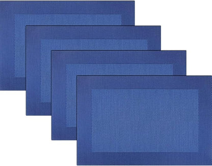 Vinyl Placemats Heat-Resistant Table Mats Washable Easy Clean Plastic Placemats for Dining Table Set of 4(Blue)