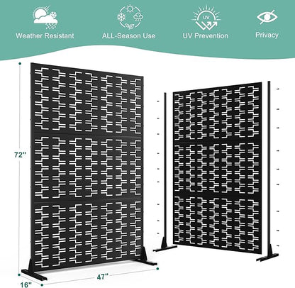 Metal Privacy Screen for Outdoor & Indoor Use, Free Standing Privacy Screen for Patio Garden Pool, 72" H x 47" W Decoative Privacy Panels, Weather Resistant, Easy Assembly (Black Brick)