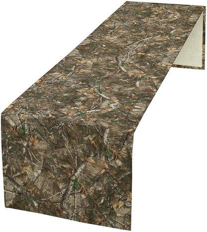Oak Table Runner, Forest Green Camouflage Design Table Runner for Dining Kitchen Outdoor Camping Holida 13x108in