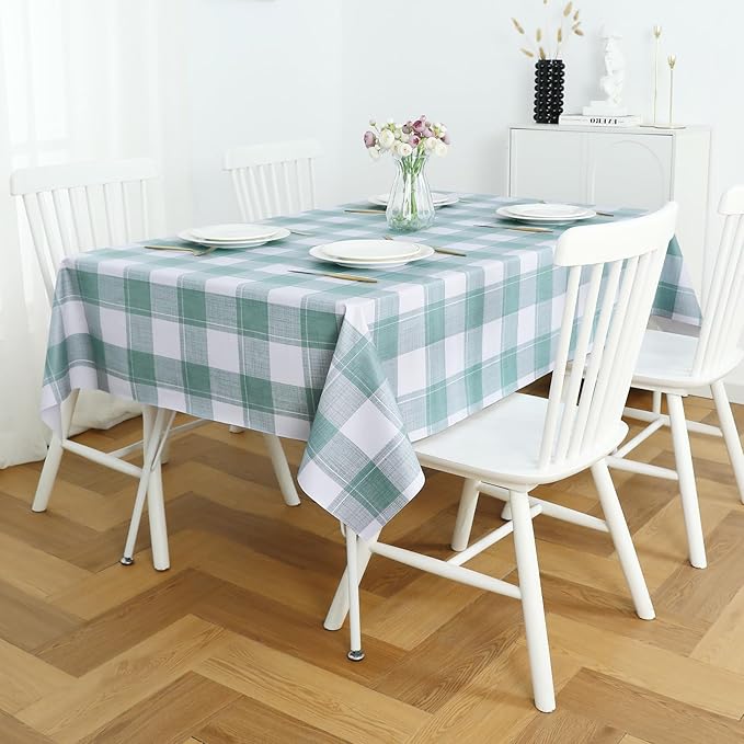 Romanstile Rectangle Plastic Tablecloth, 100% Waterproof Oil-Proof Checkered PVC Table Cloth, Heavy Duty Vinyl Table Cover for Dining, Camping, Picnic, Outdoor - 52 x 70 Inch, Sage Green Checkered