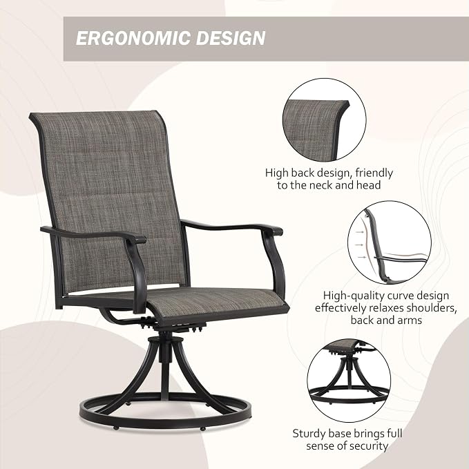 Outdoor 360-degree Swivel Dining Chairs Set of 6, Ergonomic Designed, Breathable - Image 6