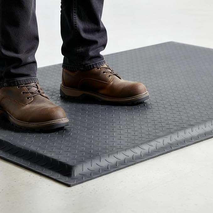Nisorpa Anti Fatigue Mats Industrial 3' x 5' Ergonomic Standing Mat 15/16" Extra Thick Kitchen Mat for Standing Heavy Duty Commercial Diamond Plate - Safety Support for Leg & Back Pain,Grey