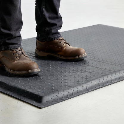 Nisorpa Anti Fatigue Mats Industrial 3' x 5' Ergonomic Standing Mat 15/16" Extra Thick Kitchen Mat for Standing Heavy Duty Commercial Diamond Plate - Safety Support for Leg & Back Pain,Grey