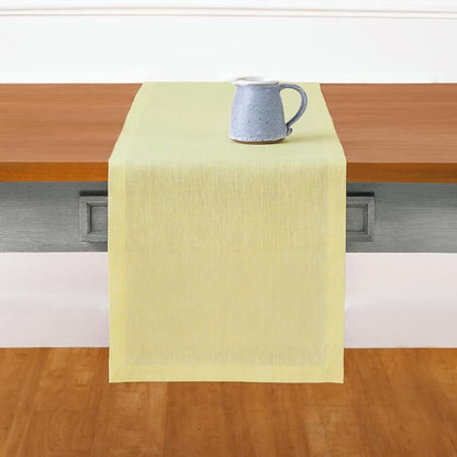 Solino Home Linen Small Table Runner 60 Inches - Athena, 100% Pure Linen Chambray Yellow Table Runner 14 x 60 Inch Ideal for Dresser and Coffee Tables, Spring, Easter