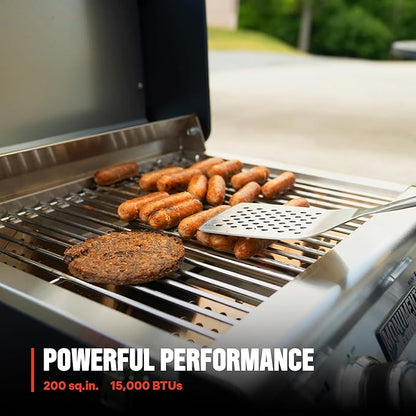 Portable Propane Gas Grill 2-Burner Tabletop Clearview® Monument Grills for Outdoor Camping Cooking, Two 15,000 BTU Burners, Stainless Steel, and Built-in Thermometer