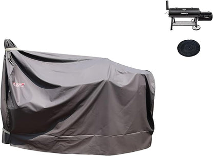 Heavy Duty Charcoal Grill Offset Smoker Cover, Outdoor Smokestack BBQ Cover, Special Fade and UV Resistant Material, Fits Brinkmann Trailmaster, Char-Broil, Dyna-Glo and More Brown