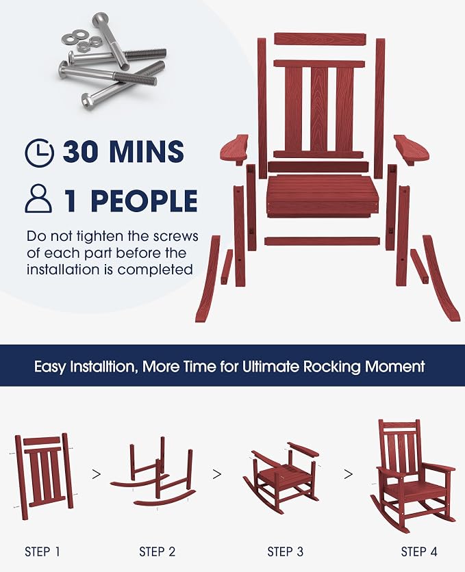 Oversized Outdoor Rocking Chair Set of 4, HDPE Patio Rockers - Image 5