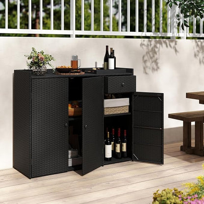 Tangkula Rattan Outdoor Storage Cabinet, Patiojoy Outdoor Cabinet - Image 9