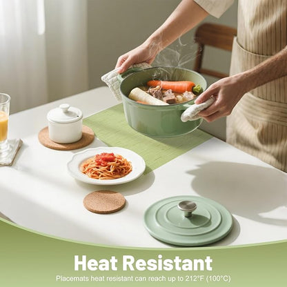 Placemats Set of 12，Christmas Non-Slip PVC Weave Table Mats Easy to Clean，Heat Resistant Place Mats for Kitchen Dining Table Decoration Indoor Outdoor，Pea Green