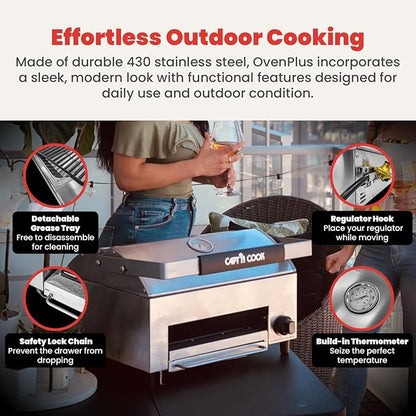 CAPT'N COOK OvenPlus Pizza Oven Outdoor Gas Pizza Oven, Portable Propane Pizza Oven with Double Cooking Deck, Smokeless Outdoor Pizza Maker with Pizza Stone, Cutter and Peel for Backyard BBQ Camping
