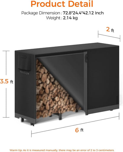 6ft Firewood Log Rack with Cover Outdoor, Heavy Duty Indoor Outdoor Firewood Storage Log Rack with Cover Combo Set Black