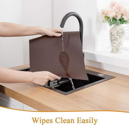 SHACOS Placemats Set of 6 Faux Leather Waterproof Leakproof Wipeable PU Non-Slip Vinyl Place Mats Heat Resistant Table Mats for Kitchen Dining Table Indoor Outdoor, Chocolate Brown