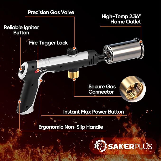 Propane Torch - 3272°F High Heat Torch Gun with Adjustable Flame & Safety Lock, for BBQ Grilling, Charcoal Ignition, Cooking and DIY Projects (10-Pack)