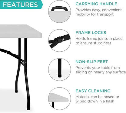 Best Choice Products 6ft Plastic Folding Table, Indoor Outdoor Heavy Duty Portable w/Handle, Lock for Picnic, Party, Camping - Light Gray