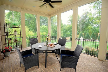 PHI VILLA 44 Inch Large Metal Round Table for 4, Wood-Like Top Patio Table with Umbrella Hole, Large Modern Furniture for Deck, Porch, Yard - Black