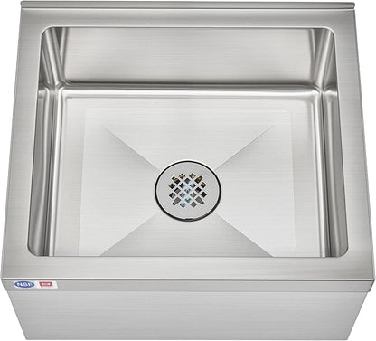 WILPREP Commercial Mop Sink, 19x16x8 Inch 304 Stainless Steel Utility Sink with Strainer & X-Shaped Floor Guides for Kitchen Laundry Garage Pet Salon