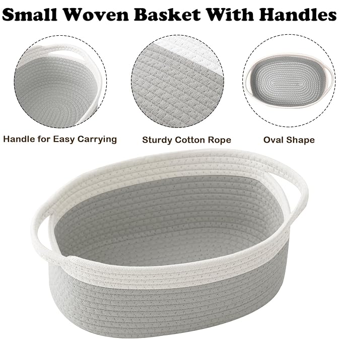 2 Pack Gift Basket with Gift Bag and Ribbons,Small Rope Woven Shelf Storage,Baskets for Gifts Empty,Birthday,Baby Shower,Decorative Organizer Box with Handles(White&Grey)