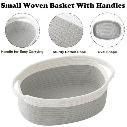 2 Pack Gift Basket with Gift Bag and Ribbons,Small Rope Woven Shelf Storage,Baskets for Gifts Empty,Birthday,Baby Shower,Decorative Organizer Box with Handles(White&Grey)