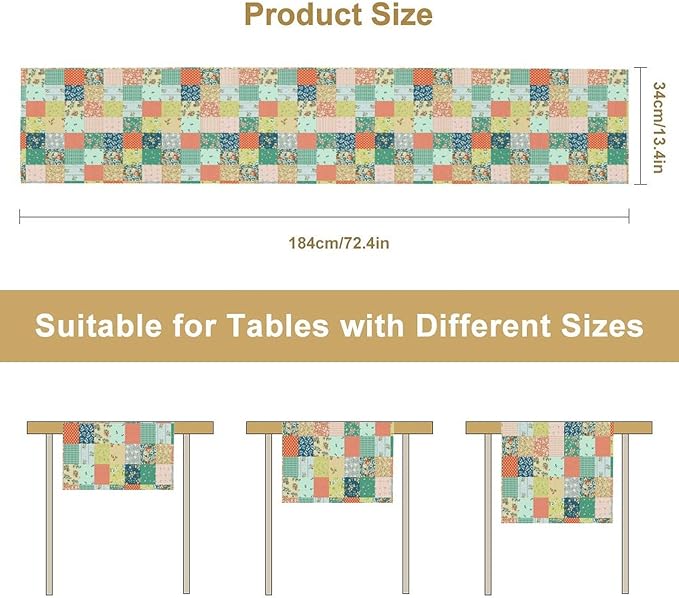 Boho Floral Patchwork Table Runner, Colorful Flower Print Rustic Farmhouse Country Vintage Paisley Table Runner for Dining Cafe Holiday Kitchen Home 13x108in