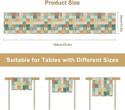 Boho Floral Patchwork Table Runner, Colorful Flower Print Rustic Farmhouse Country Vintage Paisley Table Runner for Dining Cafe Holiday Kitchen Home 13x120in