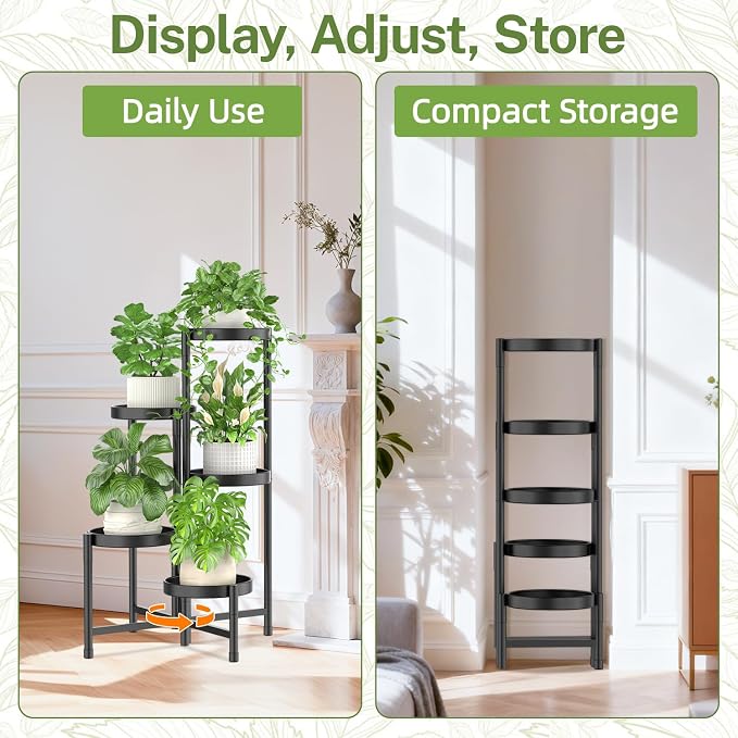 iDavosic.ly Plant Stand Indoor Outdoor, 5 Tier Metal Corner Shelf, Folding - Image 8