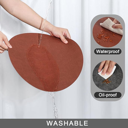 Myir JUN Round Dual-Sided Placemats, Faux Leather Set of 4 for Indoor and Outdoor Dining Tables, Non-Slip Washable Table Mats (Gray Terracotta)