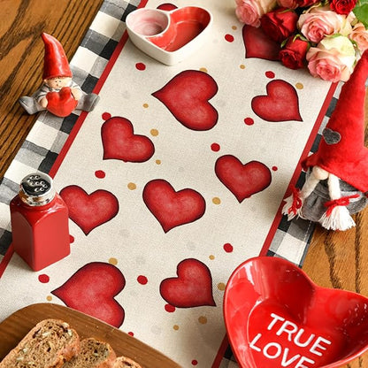Artoid Mode Watercolor Hearts Gnomes Love Table Runner, Seasonal Anniversary Wedding HoliKitchen Dining Table Decoration for Indoor Outdoor Home Decor 13x72 Inch