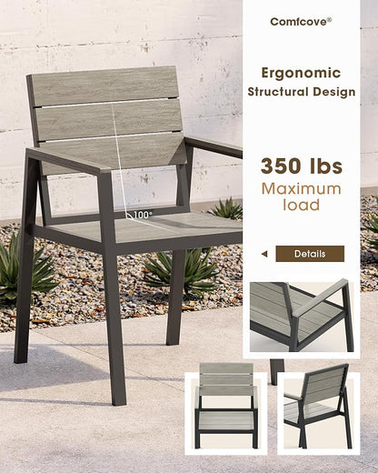 Outdoor Patio Dining set for 4，Aluminum & HDPS 5 Piece Patio Table and Chairs Set with Umbrella Hole, Modren Rectangular Patio Furniture Set with All-weather Table and 4 chairs (Classic Gray)