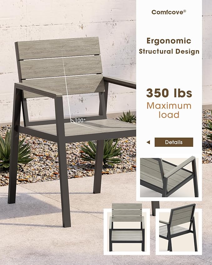 Outdoor Patio Dining Chairs Set of 2, Aluminum & HDPS All-Weather for Deck, Lawn, Backyard, Pool and Indoor Use (Classic Gray)