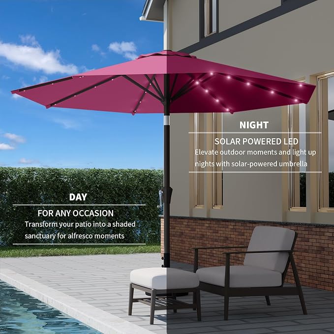 9FT Patio Umbrella with Solar Lights, Outdoor Market Umbrella with Tilt and - Image 6
