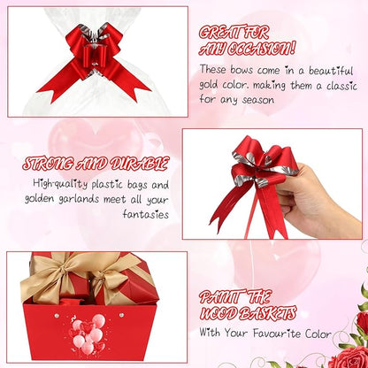 PerKoop 24 Pack Baskets for Gifts Empty Bulk 6.5 x 9.8'' Thick Kraft Gift Basket with Bows and Bags Empty Gift Baskets for Valentine's Day Easter Birthdays Wedding Snacks Farmers Market(Red)