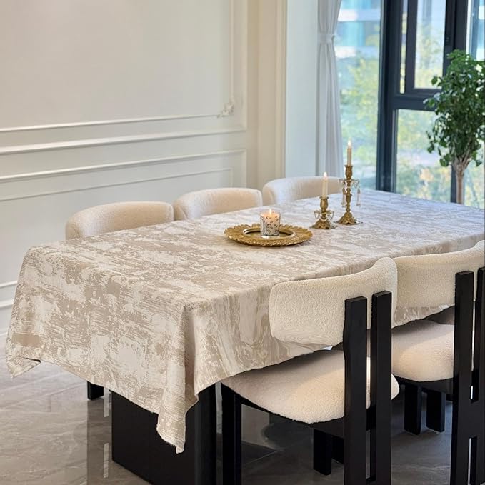 Beige Rectangle Tablecloth 60'' x 120'', Spillproof Waterproof Table Cloth, Soft Jacquard Thick Fabric Dining Table Cover for Kitchen, Wedding, Dinner, Farmhouse, Party