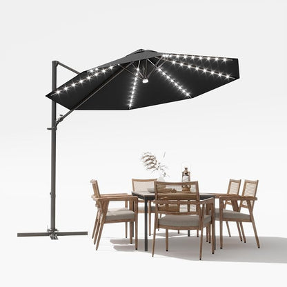 Devoko 10ft Solar LED Patio Umbrella, Round Cantilever Outdoor Umbrella by DEVOKO