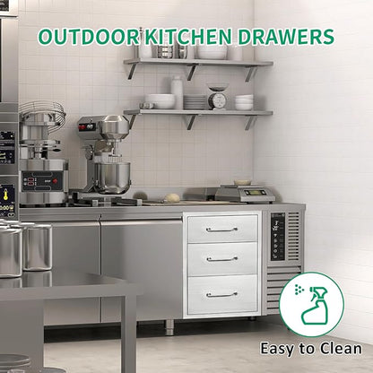 Outdoor Kitchen Drawers 14" W x 21" H x 21" D Stainless Steel Triple Drawers with Ergonomic Handle for BBQ Island, Patio Grill Station & Outdoor Kitchen Cabinets