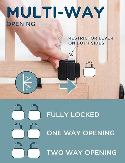 SizeWise™ Wood Pressure Mounted Safety Gate 37.4"-41.34" | Extra-Wide Passage | Auto-Close Two-Way Opening for Doorways and Hallways | Easy Installation | PEFC Certified Beech Wood (28.7" Passage)
