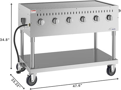 48 in. Commercial Mobile Outdoor Grill Stainless Steel, ETL Listed in Stainless-Steel (KM-CGM-48)