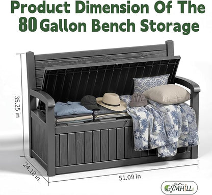80 Gallon Outdoor Storage Bench, Waterproof Resin Deck Box - Image 3