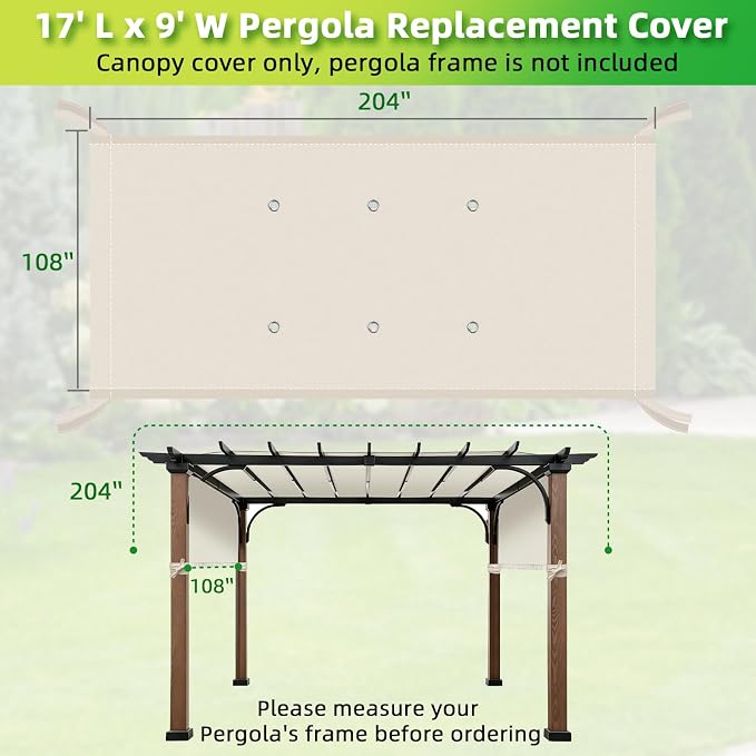 Pergola Canopy Cover Replacement Waterproof Pergola Cover, w/Drainage Holes - Image 2