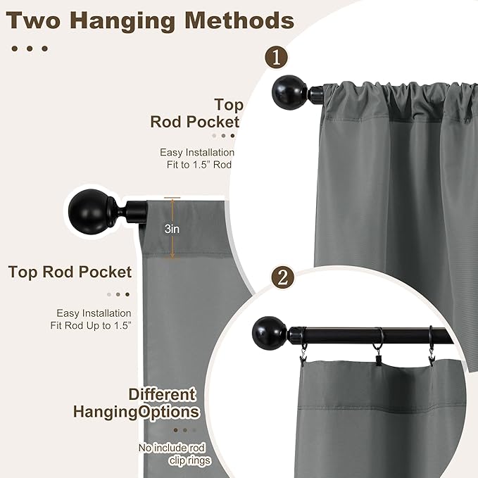 HolidayIdeas Outdoor Patio Curtains Waterproof with Rod Pocket 6 Panels 54x95 Inch- Protect Privacy Balcony Outdoor Curtains for Apartments,Porch, Gazebo, Pergola, Sliding Glass Door, Grey