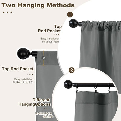HolidayIdeas Outdoor Patio Curtains Waterproof with Rod Pocket 6 Panels 54x95 Inch- Protect Privacy Balcony Outdoor Curtains for Apartments,Porch, Gazebo, Pergola, Sliding Glass Door, Grey