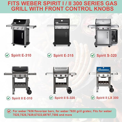 Grill Grates & 15.3" Flavorizer Bars for Weber Spirit I/II 300 Series, for Weber Spirit S-310,E-310,S-320,E-320,SP-330,SP-320,S-330,SP-310 Grills with Front Control Knobs,for Weber 7638 7636