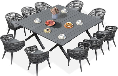 PURPLE LEAF 12 Pieces Outdoor Dining Set All-Weather PE Rattan Outdoor Patio Furniture Set with All Aluminum Frame Rectangular Table and Chairs Set for Lawn Garden Backyard Deck, Grey