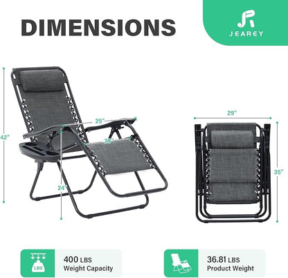 JEAREY Zero Gravity Chairs 2 Set, Adjustable Patio Recliners, Dark Grey | 400 - Image 3
