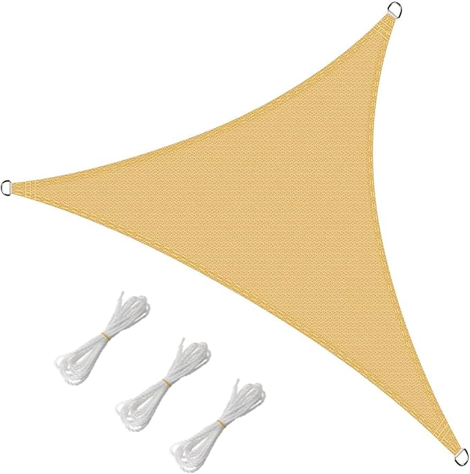 10' x 10' x 10' Triangle Sun Shade Sail, 185 GSM HDPE, Sand | 95% UV block - Image 2