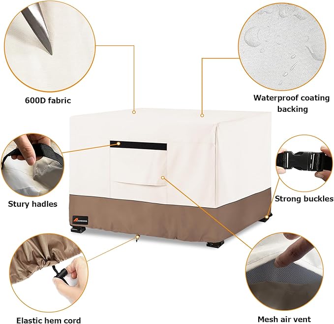 Fire Pit Cover Square, Outdoor Heavy Duty Durable 600D Tear-Resistant 100% Waterproof 28-30 Inch Fire Pit Cover, Patio Weatherproof Square Fire Table Protector, Beige 30" L x 30" W x 25" H